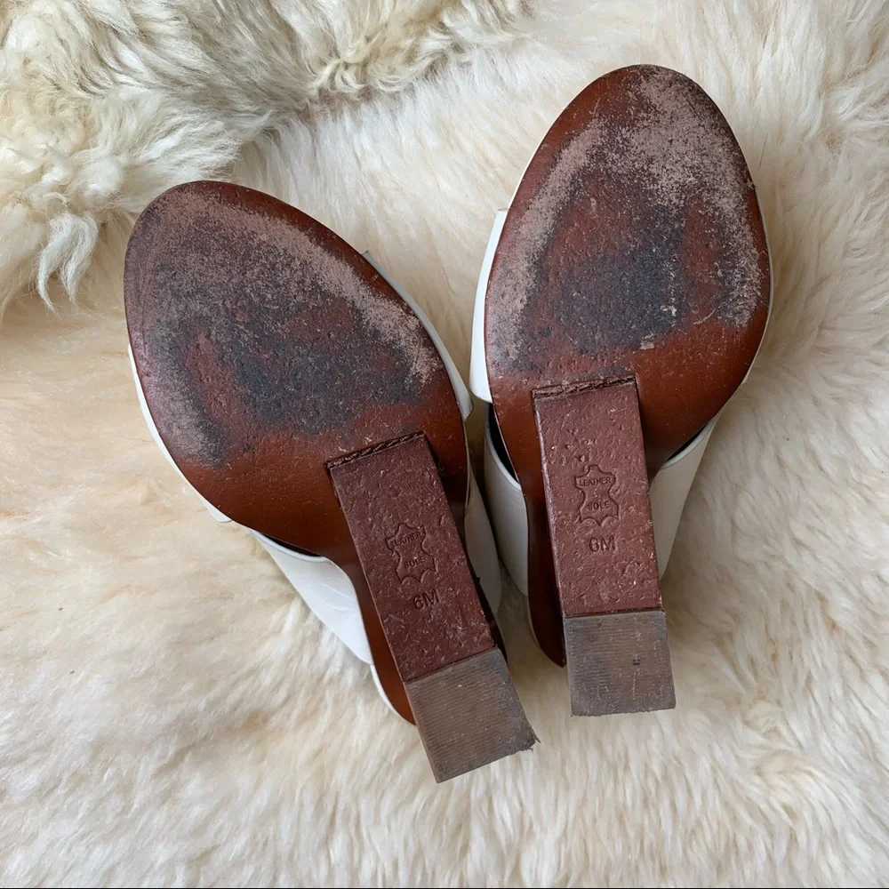 Tory Burch Leather Perspex Wedge Mules Cube Leather Crossover Wedge Sandals - Picture 12 of 16